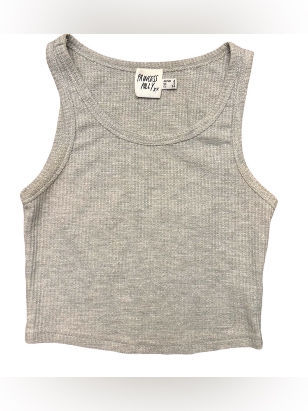 Princess Polly Gray Ribbed Crop Tank Top Size 2